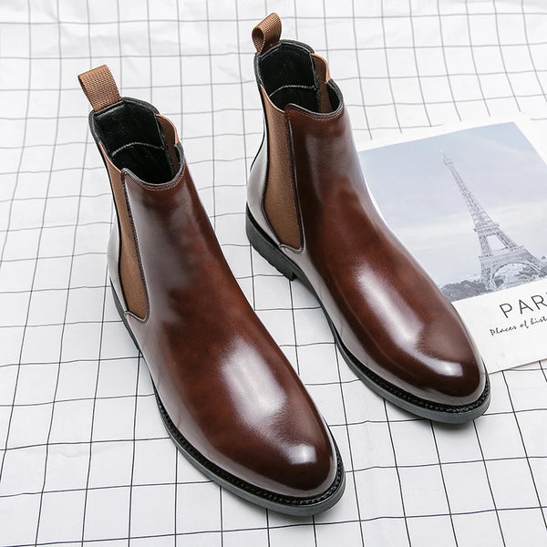 Elegant Genuine Leather Ankle Boots for Men - Stylish Casual Business Footwear